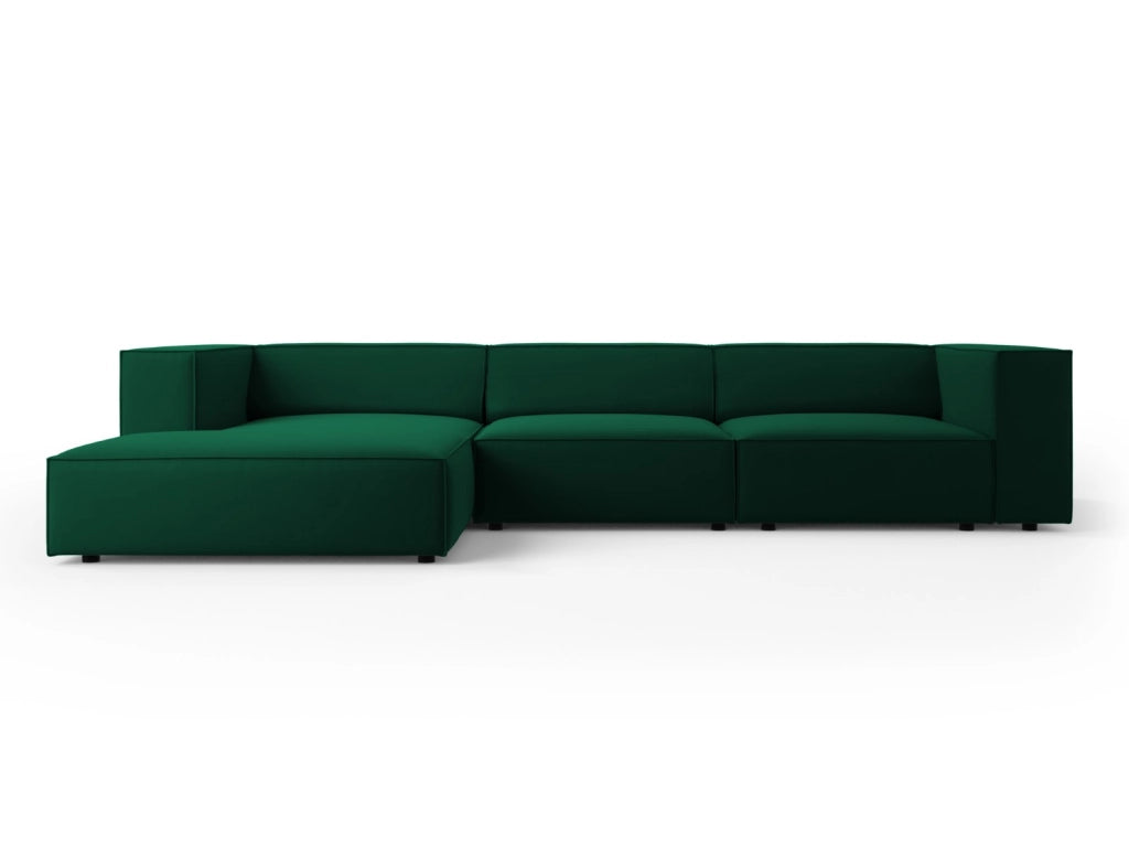 Cosmopolitan Design - Divano angolare sinistro "Arendal" 4 posti in velluto verde bottiglia 