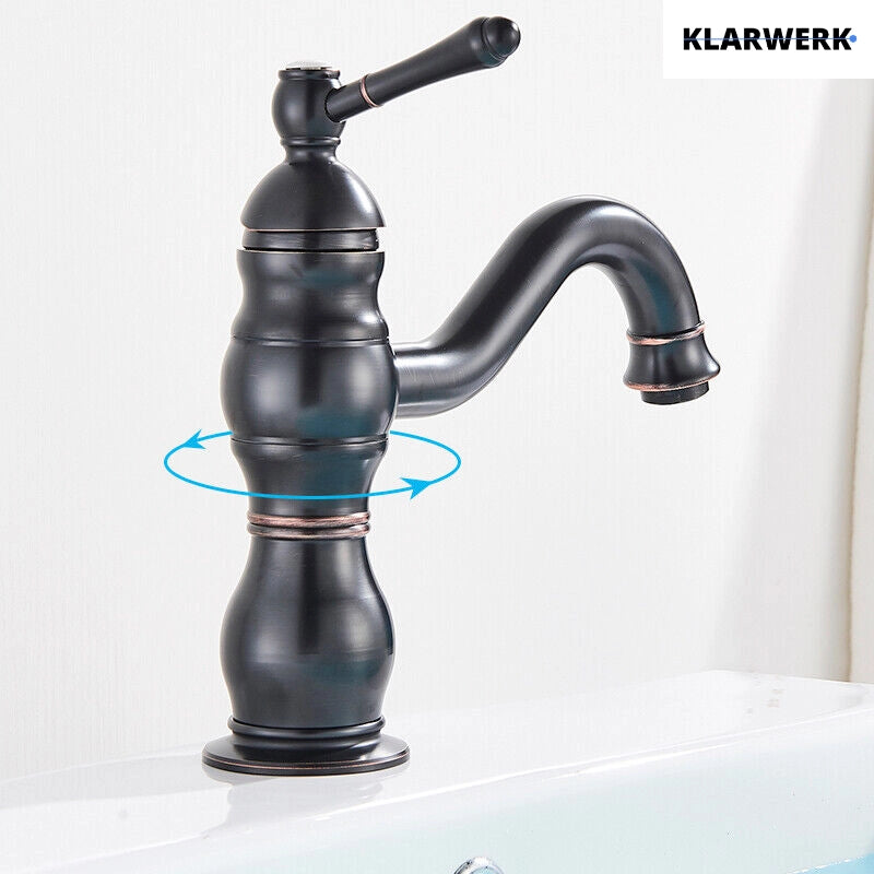 NALA | Rubinetto da bagno basso vintage Gastro nero spazzolato |. Rubinetto per lavabo retrò premium in acciaio inossidabile piccolo |