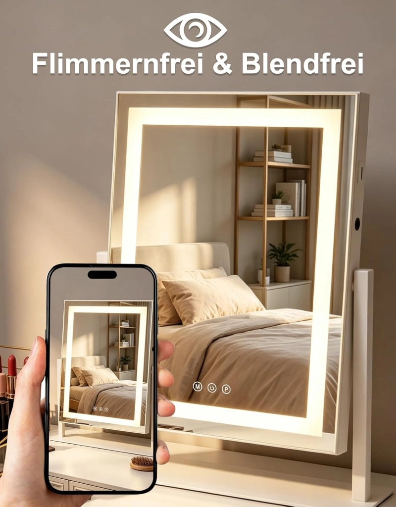 ZMH Specchio per il trucco illuminato a LED 30x40cm 3 modalit¨¤ di illuminazione regolabili con una semplice pressione
