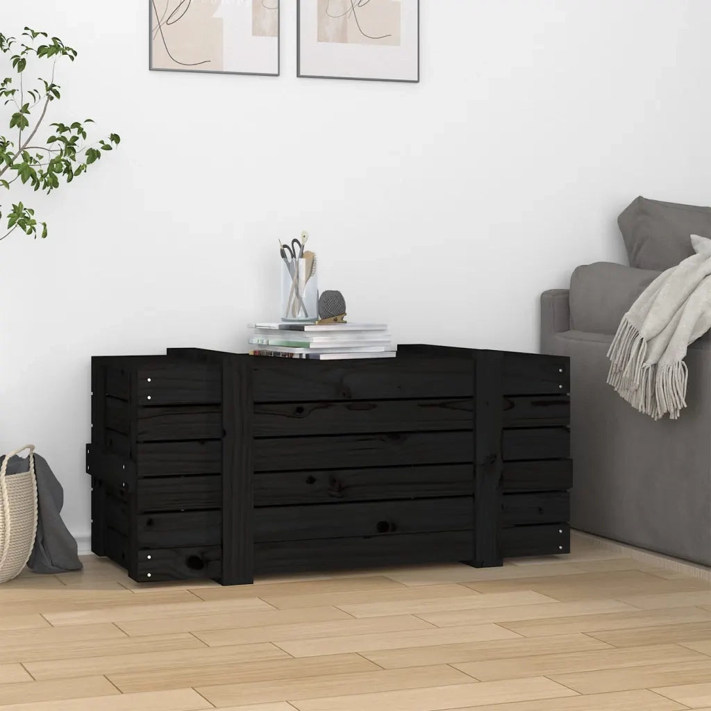 Contenitore Portaoggetti Nero 91x40,5x42 cm Legno Massello Pino