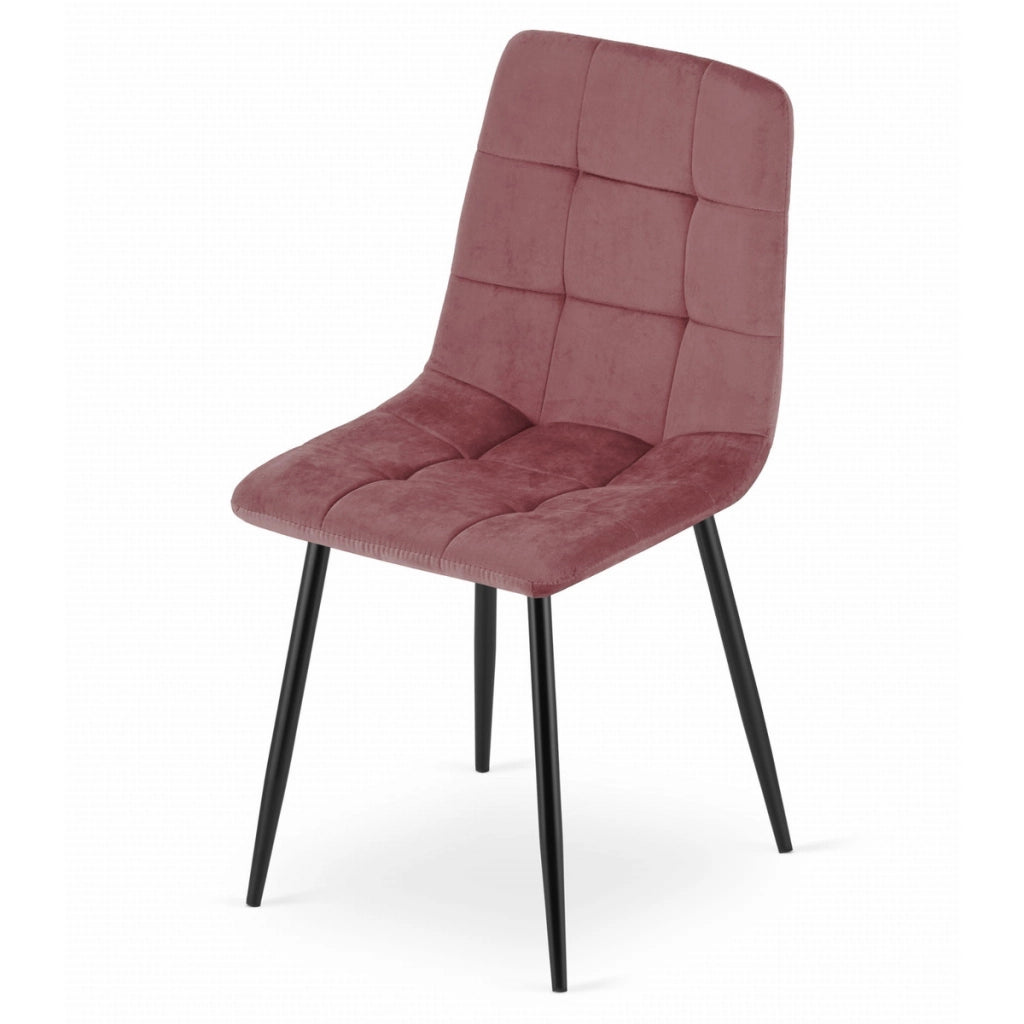Set di 4 Sedie Kara in Velluto Rosa con Gambe Nere