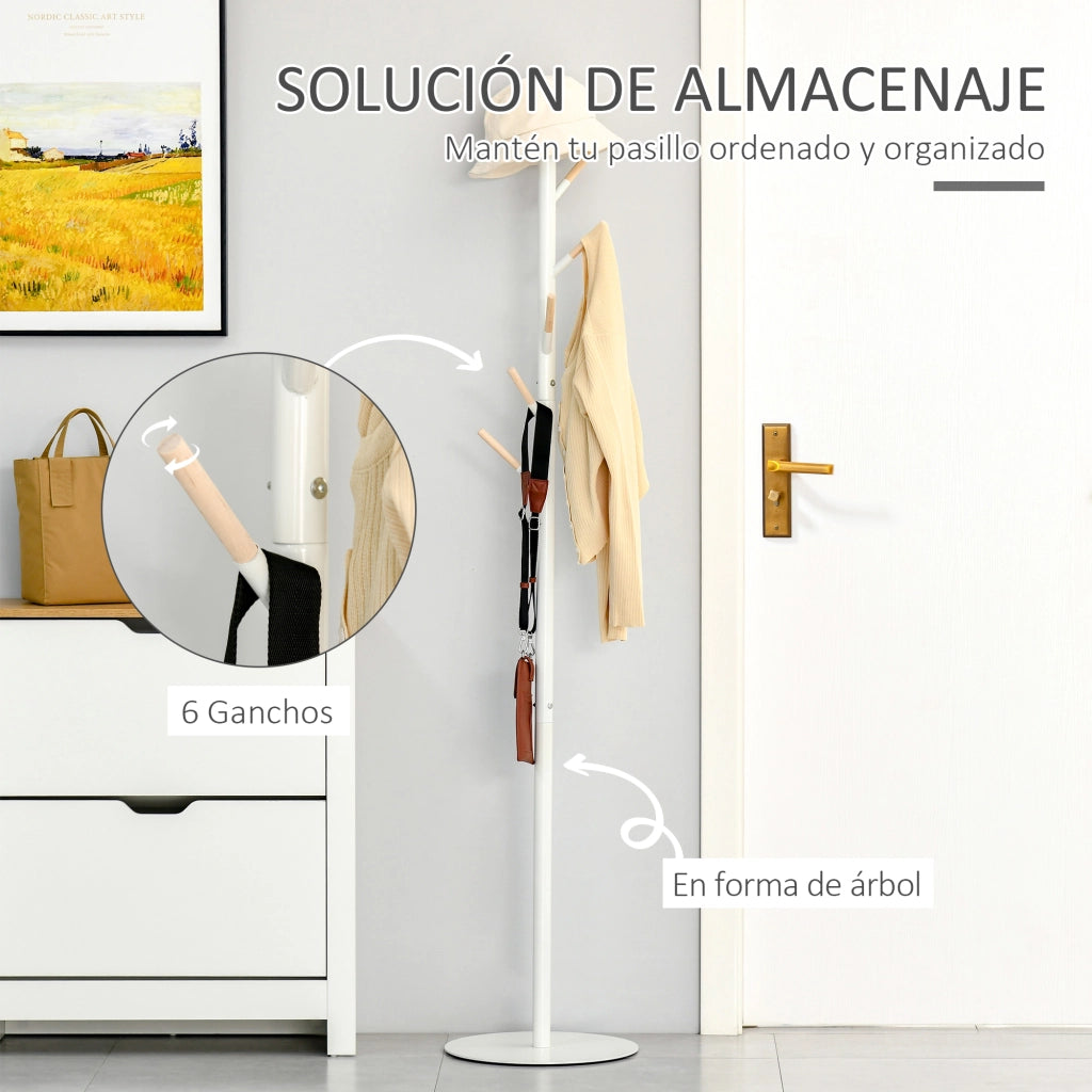 Appendiabiti a muro in legno con 6 ganci ¨C zephmum ¨C bianco 35x35x174 cm
