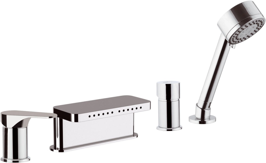 Miscelatore bordo vasca con deviatore, bocca multigetto e doccetta - serie class line