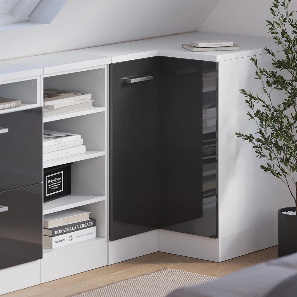 Mobile sottotetto Mobile angolare Rion Antracite lucido/Bianco 75.6 x 83.8 cm con 1 porta, carcassa dell’armadio profondità 60 cm Vicco