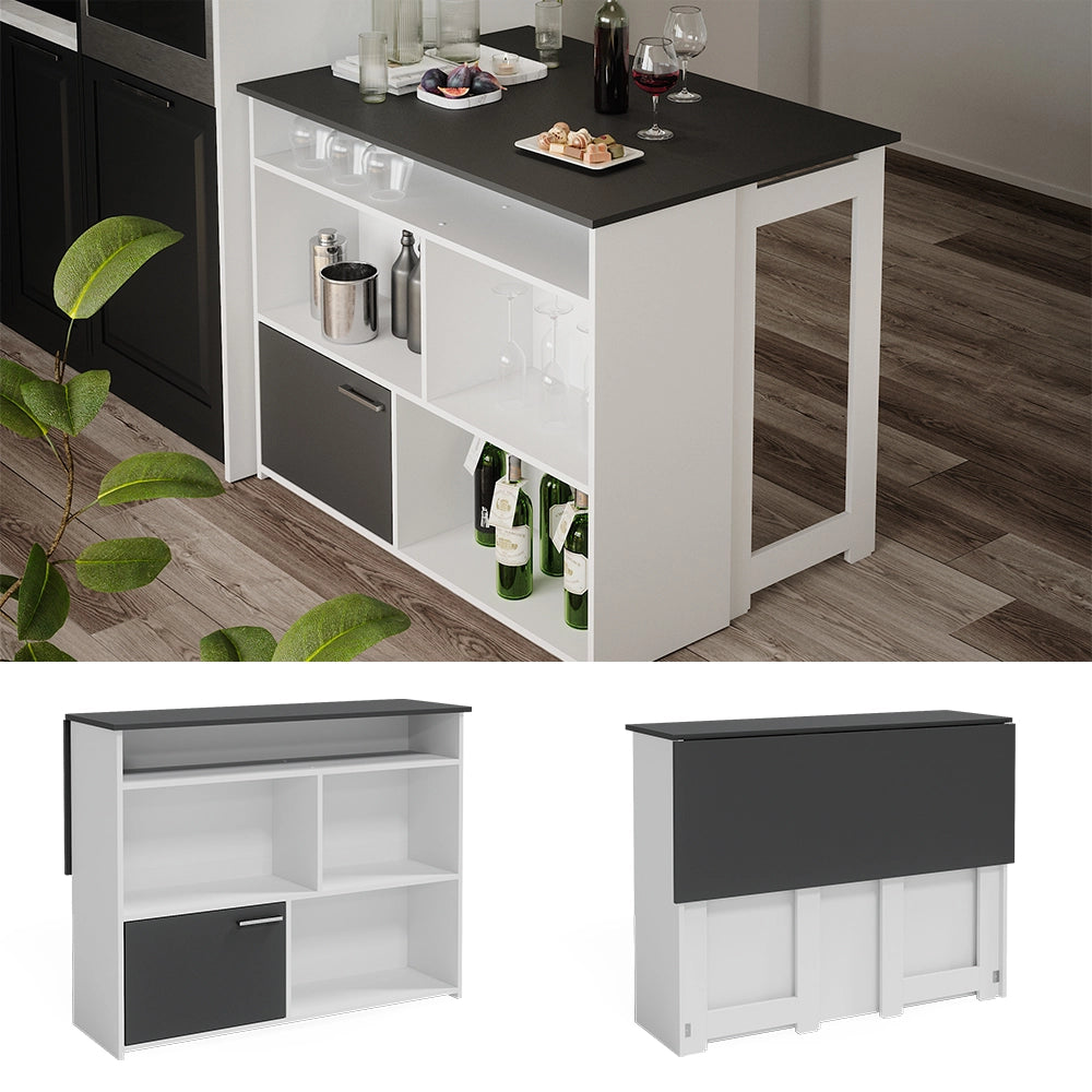 Vicco Tavolo bar alto Antracite/bianco 116 x 37 cm 4x scomparti aperti e 1x porta
