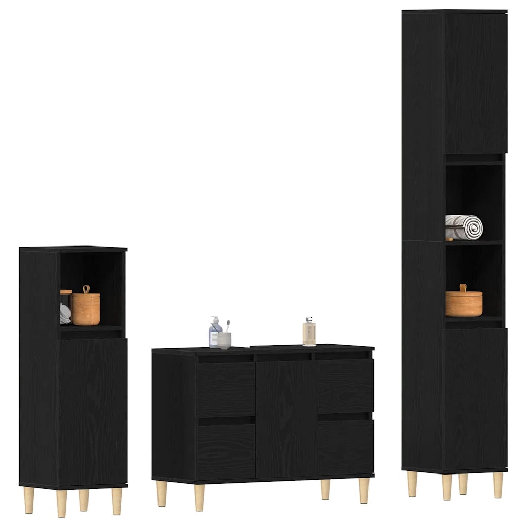 Set di mobili per il bagno Montaggio a parete 3 pcs Rovere Nero 3333090