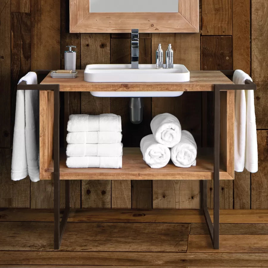 Mobile bagno industrial cortina in legno massello di abete 120x56x83 - Mobili 2G