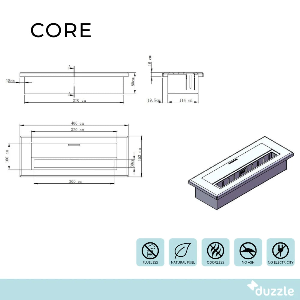 Core, Biocamino da tavolo Grigio groffato(15cm X 40cm H. 8cm) | Duzzle