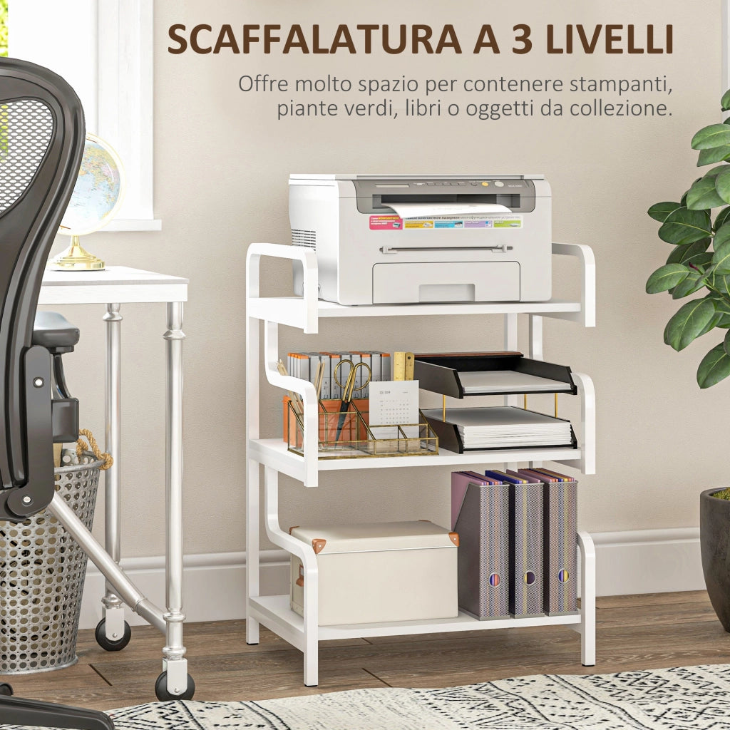 Tavolo Multilivello per Stampante Industriale ¨C Zephmum ¨C Metallo e Truciolato, 55x40x77 cm, Bianco