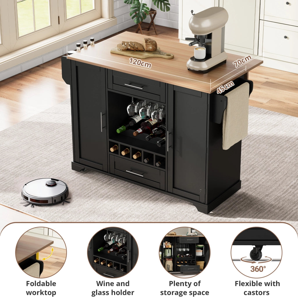 Carrello da Cucina Pieghevole con Portabottiglie ¨C MINIMAL ¨C Nero 120x45x92