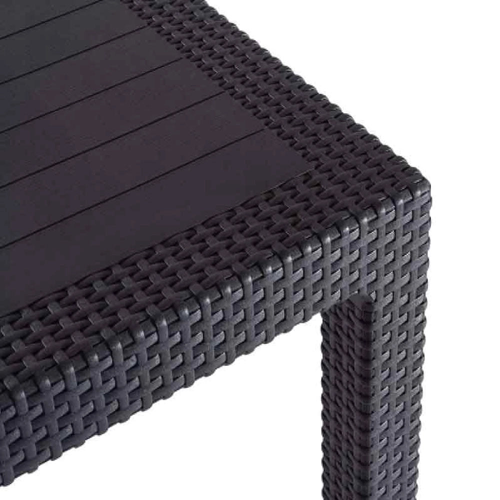 Tavolo da Giardino in Rattan Grigio Quadrato con Foro Ombrellone
