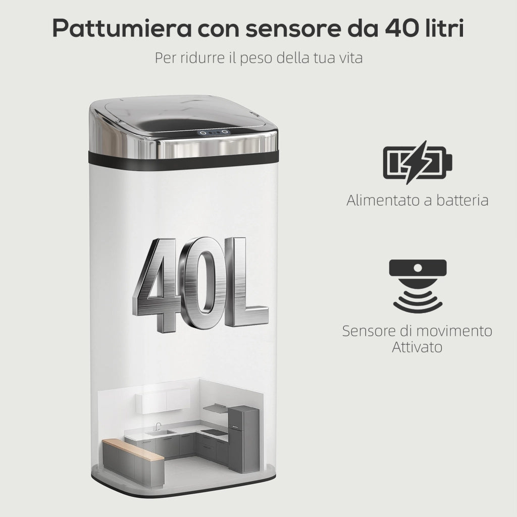 Bidone per Rifiuti con Sensore Apertura Automatica ¨C Zephmum ¨C Argento 33x25x70 cm