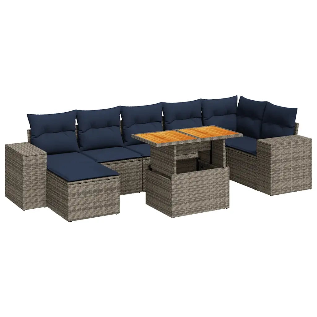 Set Divano da Giardino 8 pz con Cuscini Grigio in Polyrattan