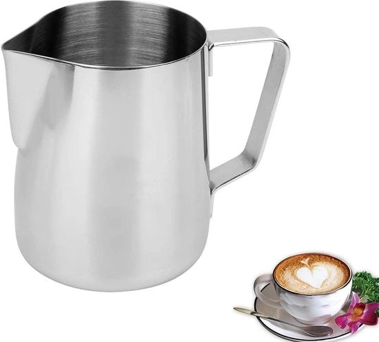 Barista Melkkannetje in Acciaio Inossidabile, Ideale per la Creazione di Schiuma di Latte, Vaschetta Universale, Schiuma di Latte per Cappuccino e Latte (Chiuso, 350 ml)
