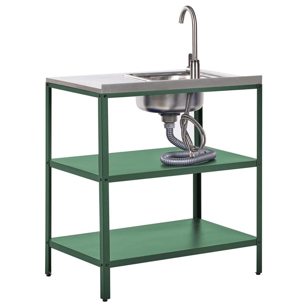 Set cucina da esterno 3 elementi in acciaio inox nero 2 armadietti portaoggetti e lavello leva cucino da esterno