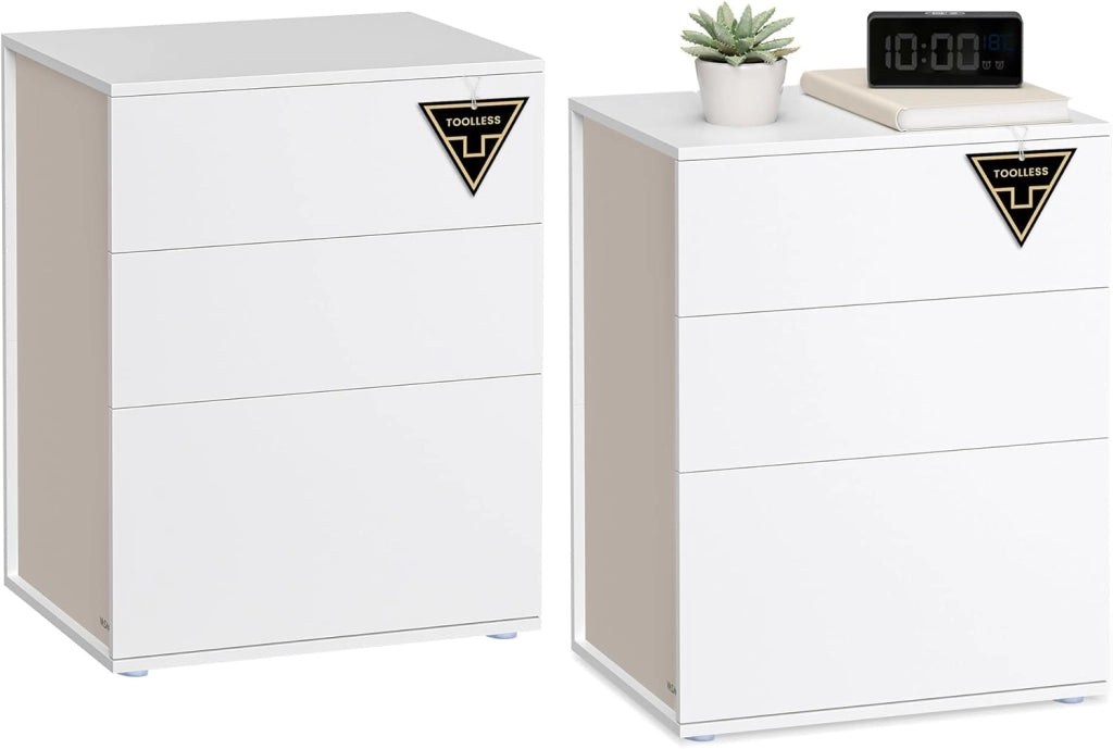 VASAGLE Comodino, Montaggio Rapido Senza Attrezzi Toolless, Tavolino con Stazione di Ricarica, Moderno, Cassetto, per Camera da Letto e Soggiorno, Nero Inchiostro e Beige Cappuccino LET777B04