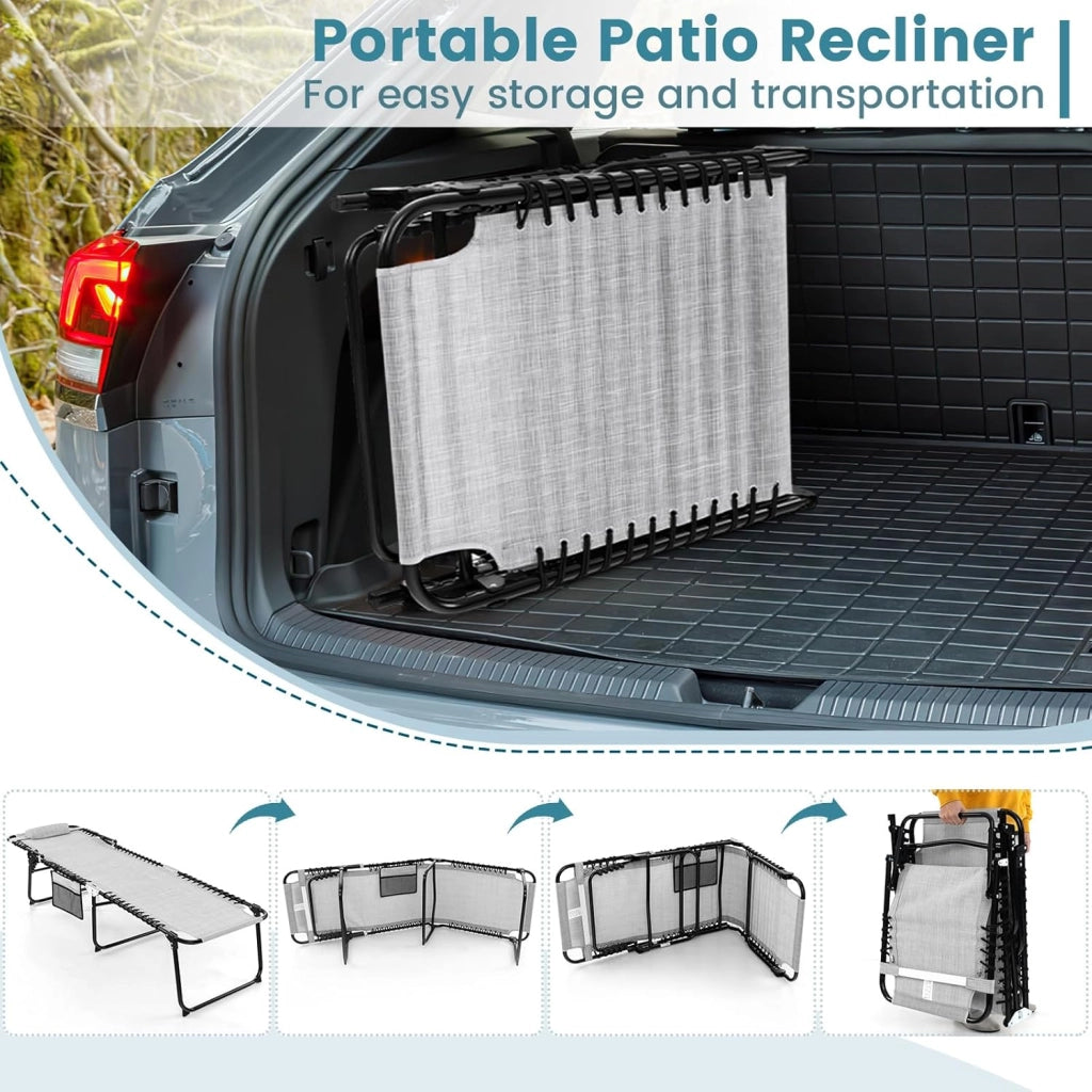 Lettino Prendisole da Giardino Pieghevole, Struttura in Acciaio, Sdraio Mare Regolabile in 4 Livelli con Poggiatesta, Tasca Laterale, Lettino da Spiaggia, Piscina, Portato 150 kg (1, Grigio)