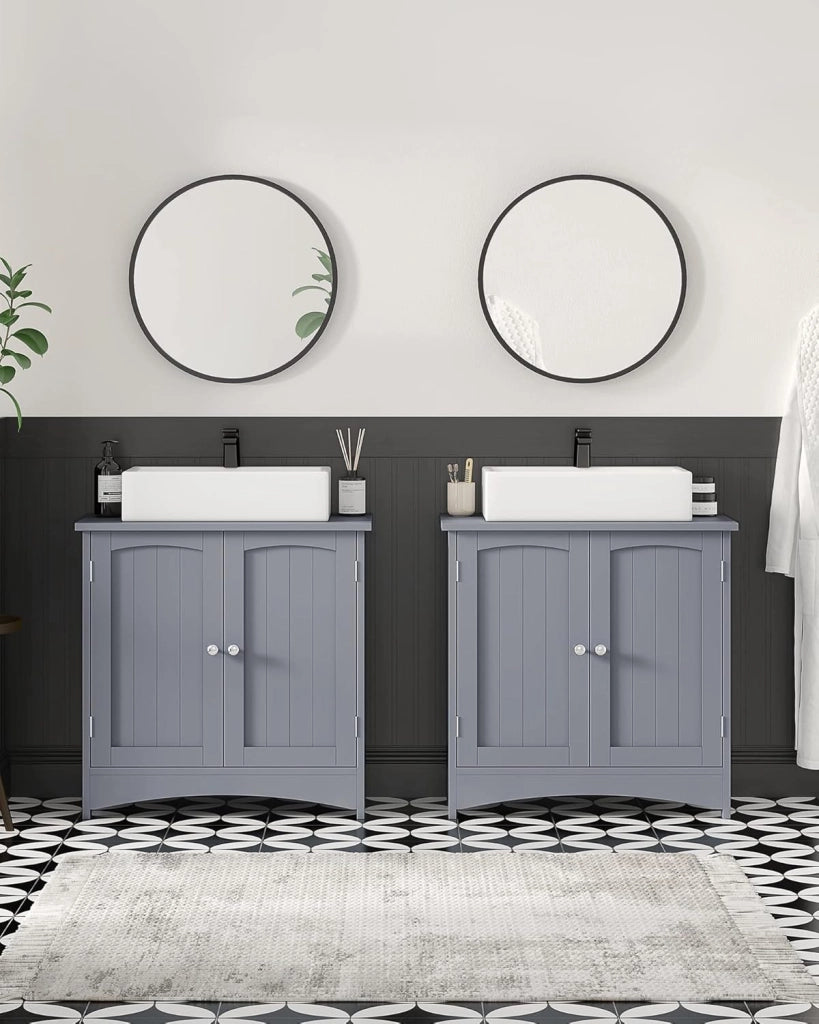VASAGLE Mobile Sottolavabo per Bagno, Mobiletto da Bagno, Mobile Sottolavandino con 2 Ante, Ripiano Regolabile, Capiente, Stile Country, 30 x 60 x 60 cm, Grigio Mistico BBC001P36