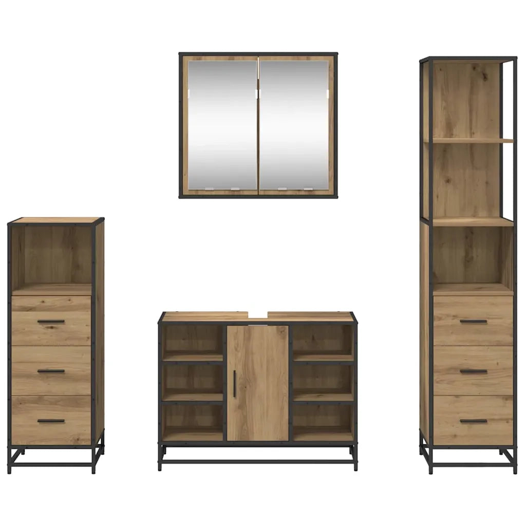 Set di mobili per il bagno con porta 4 pcs Rovere artigianale 3402355