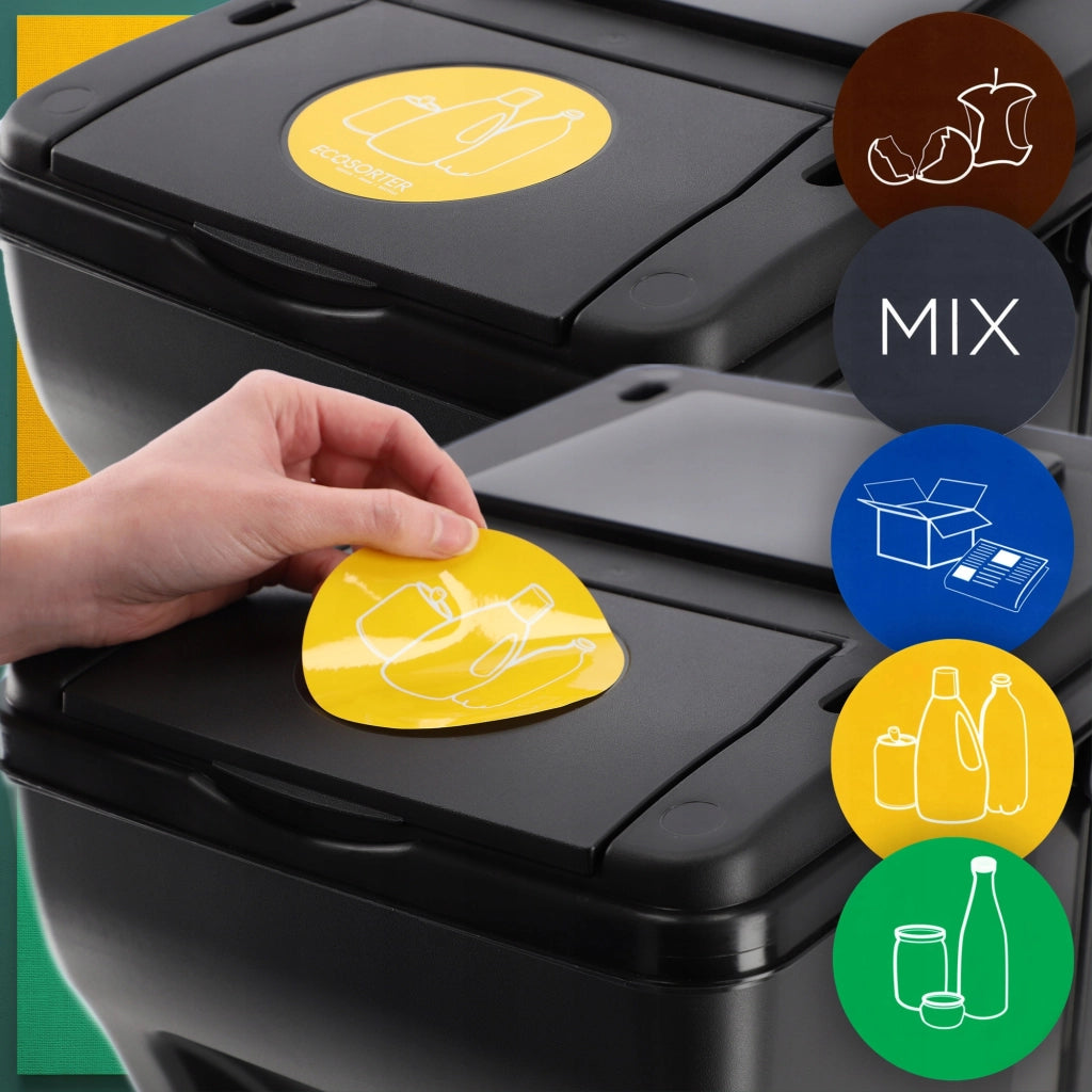 Pattumiere KADAX 4x25L Contenitore per rifiuti per la raccolta differenziata con adesivi