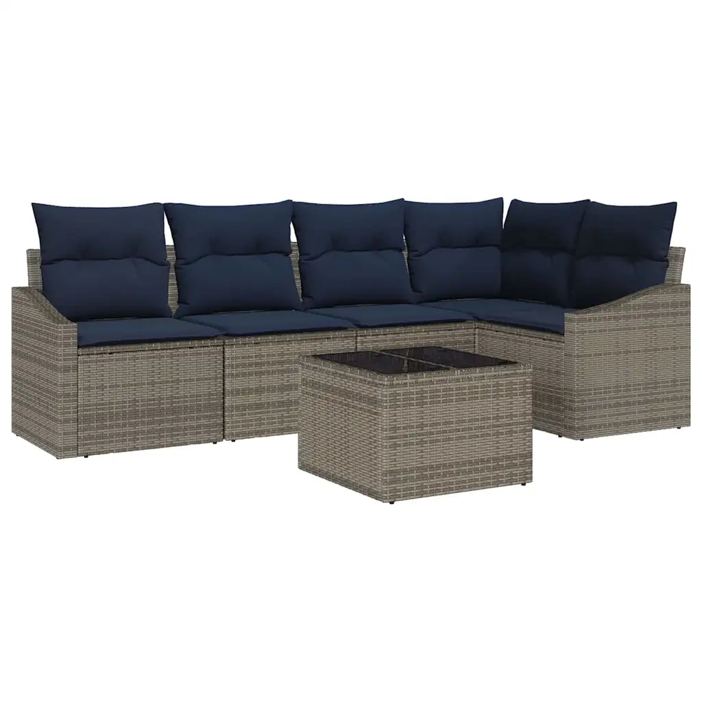 Set Divano da Giardino 6 pcs Grigio e Blu Navy polyrattan 3355404