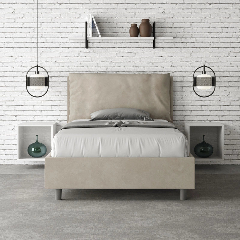 Letto imbottito Piazza e mezzo 120x190 cm Large - Con rete,Microfibra,Sabbia