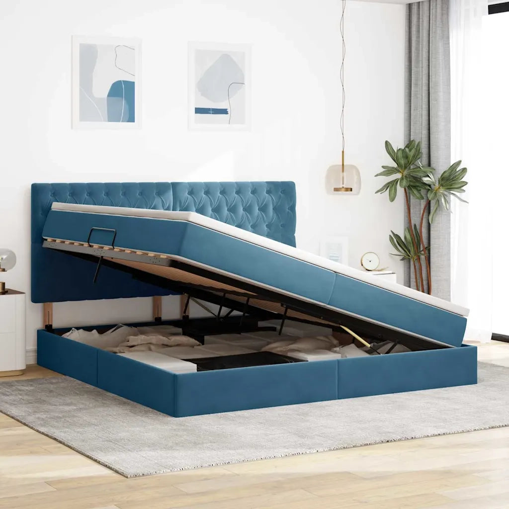 Letto con contenitore e materasso Blu Scuro 200 x 200 cm