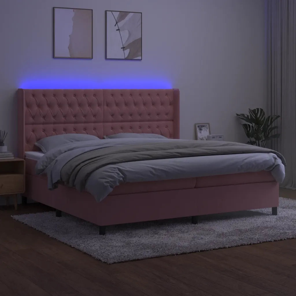 Letto a Molle con Materasso e LED Rosa 200x200 cm in Vellutocod mxl 99471