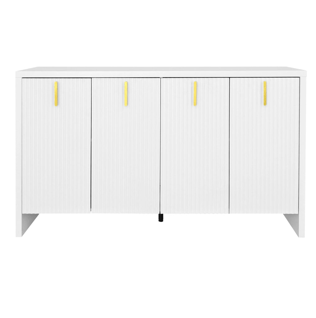 Sideboard bianco moderno con maniglie dorate e ripiani regolabili 140x80x38 cm
