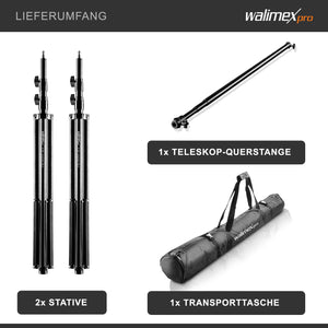 Telescopic Background System L 120-307 cm - sistema di sfondo fotografico stabile per studio e mobile I per fotografia, video e green screen I per tele di carta e tessuto