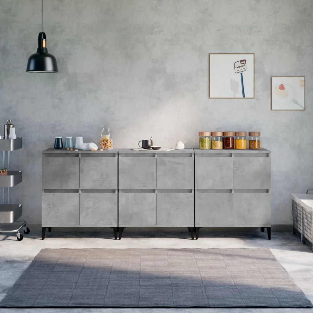 Credenze 3pz | Madia | Buffet da pranzo | Armadio da pranzo Grigio Cemento 60x35x70 cm in Legno Multistrato