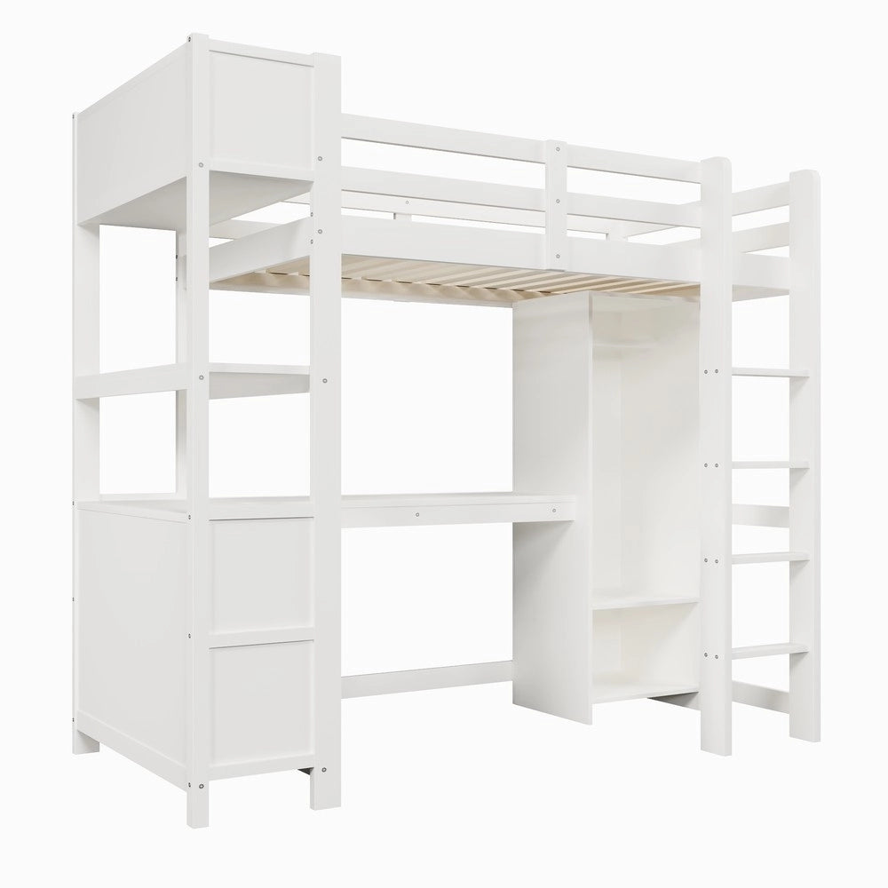 Letto a Soppalco con Scrivania e Armadio ¨C Xylo ¨C Bianco, 90x200 cm