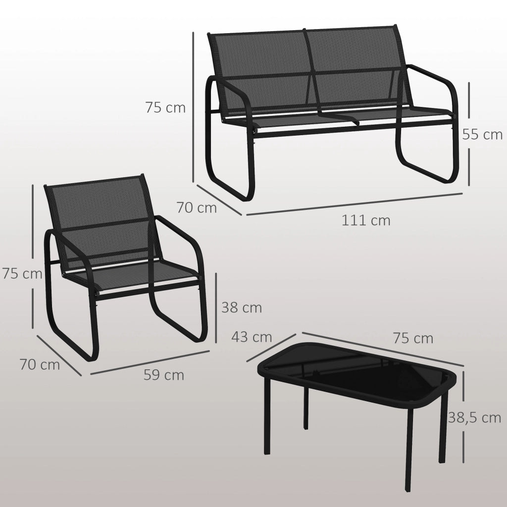 Set giardino 5 pezzi con divano, poltrone e tavolino in vetro ¨C zephmum ¨C grigio, acciaio, textilene