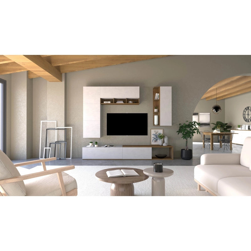 Composizione Armadio 282L x 45P x h230 – Finitura Legno Noce Stelvio e Bianco Opaco – Sarmog