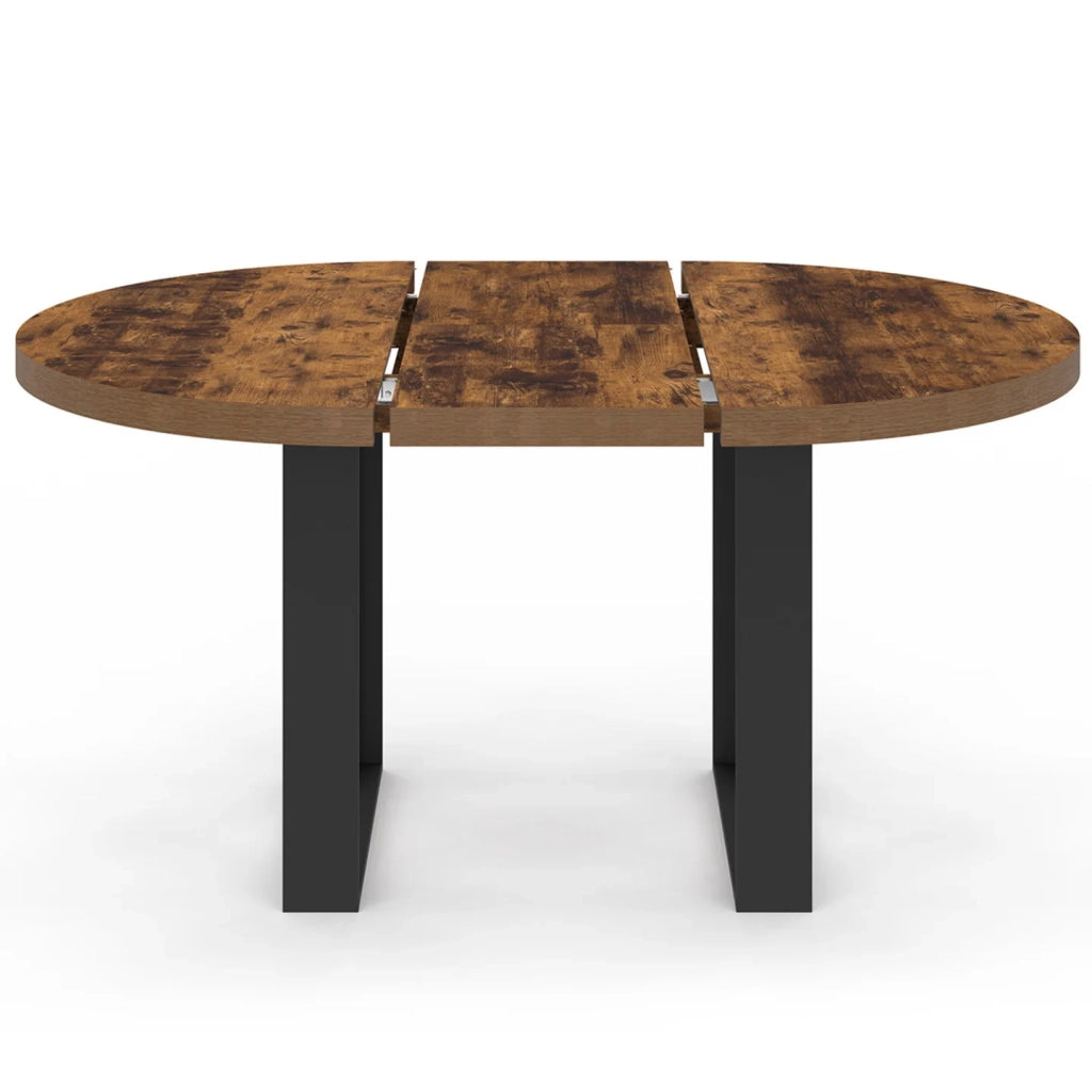 IDMarket - Tavolo da pranzo rotondo allungabile PHOENIX 4-6 persone in legno scuro effetto invecchiato e nero 110-150 cm