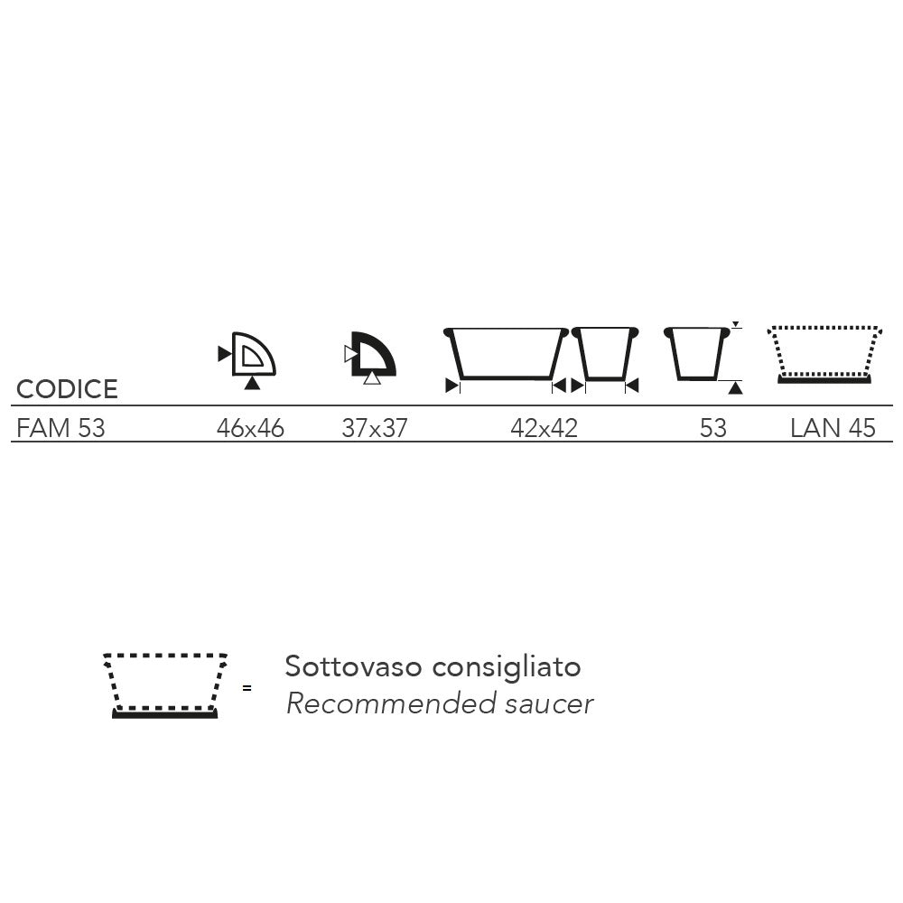 Cheonda - Garden Italia Vaso per Piante Angolare Millerighe Basso FAM 46×53 cm in Resina – Made in Italy, Leggero e Antiurto, per Interni ed Esterni