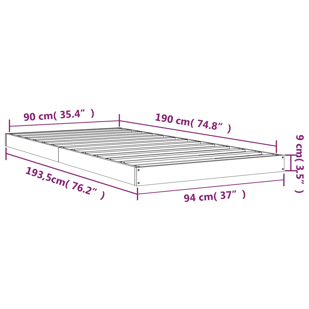 Letto singolo | Letto per adulti | Giroletto 90x190 cm Single in Legno Massello di Pino