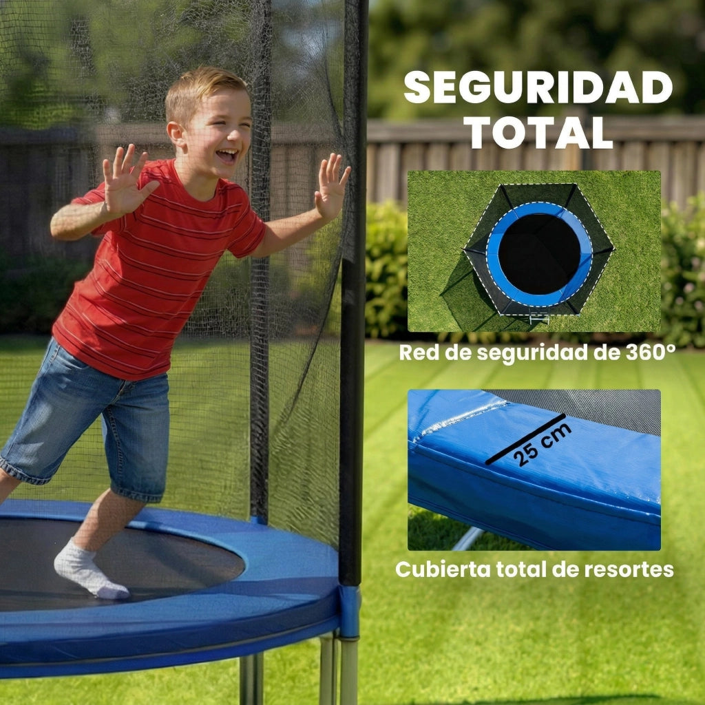 Trampolino Esterno per Bambini con Rete di Sicurezza e Scala ¨C Zephmum ¨C ?366 cm Blu