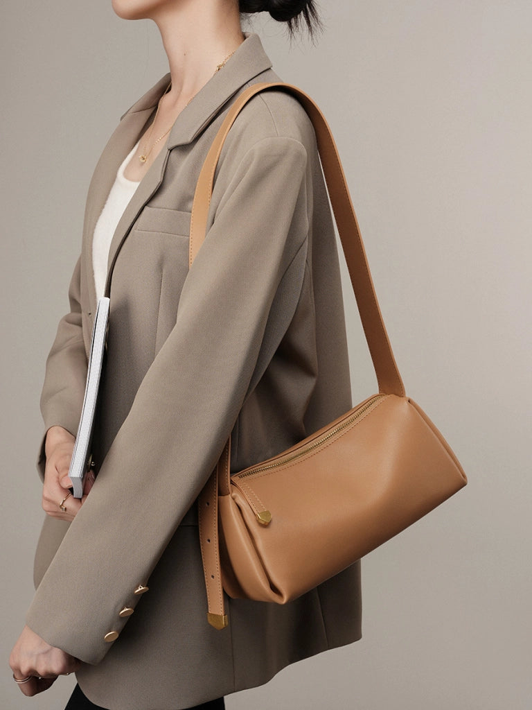 Borsa a tracolla piccola da donna in vera pelle, marrone