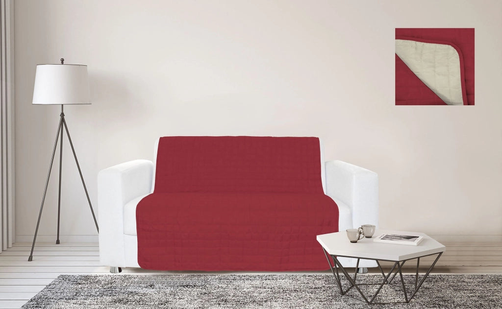 Copridivano a Fascia 2 Posti 125x190 cm in Microfibra Doubleface Bordeaux/Panna
