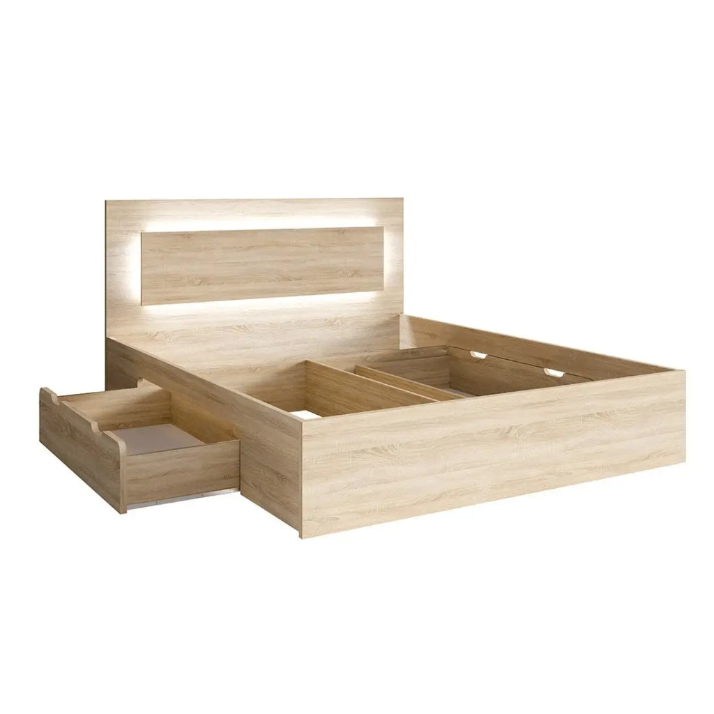 Letto NOFI 160 x 200 cm con doghe e 2 cassetti - colore quercia sonoma