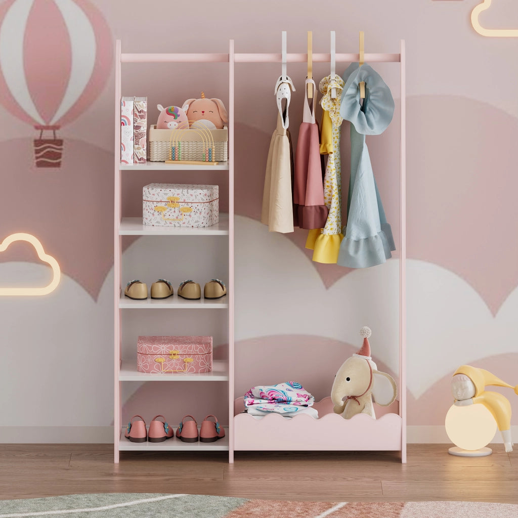 Guardaroba Aperto Vestnes per Cameretta Porta Abiti a Misura di Bimbi 114x77x30 cm Rosa [en.casa]