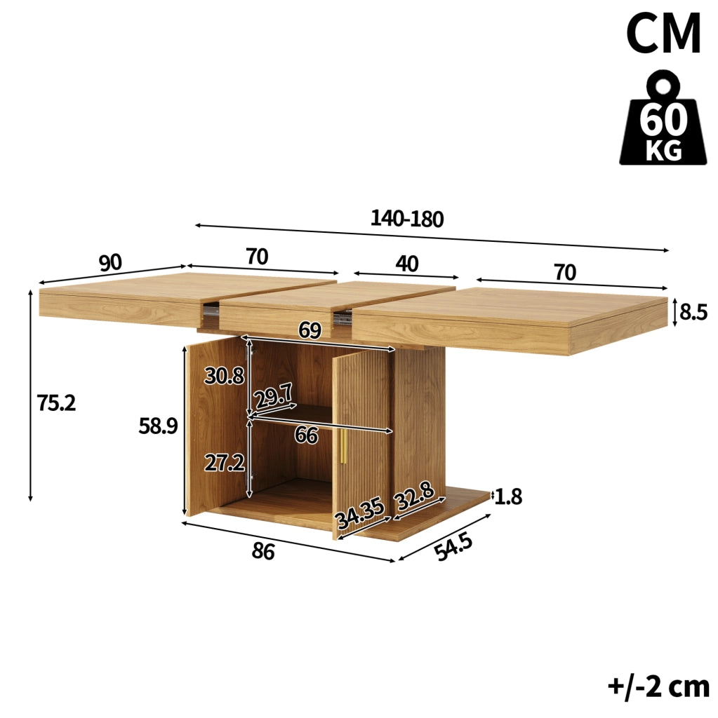 Tavolo da pranzo allungabile con contenitore 140-180 x 90 cm in MDF e metallo