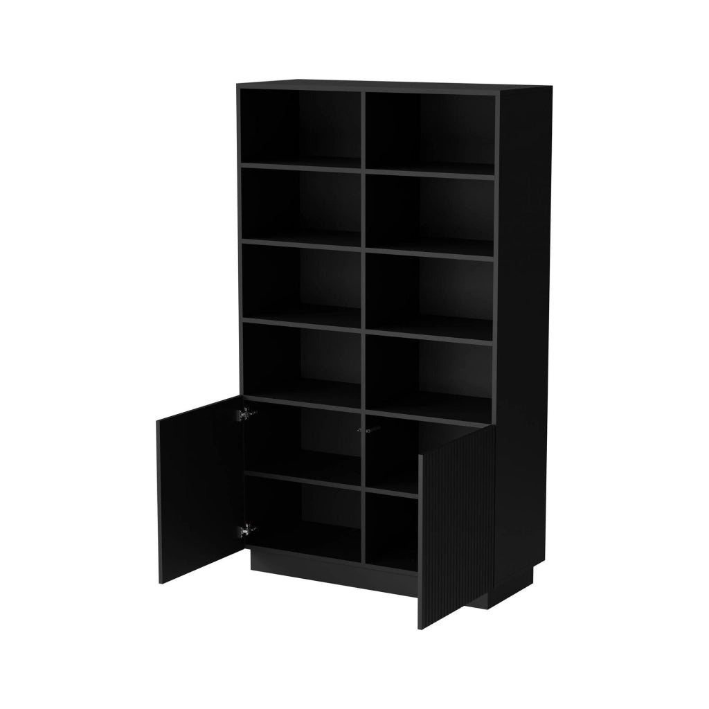 Libreria Miniato, Mobile portalibri con vani aperti e due ante, Design moderno e minimale, 172x40 h100 cm, Nero
