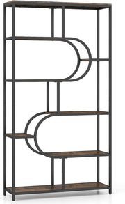 Libreria Geometrica a 8 livelli, scaffale portaoggetti con ripiani aperti in legno, telaio in metallo, kit antiribaltamento, 95 x 30 x 175 cm, per soggiorno, camera da letto, ufficio (marrone)