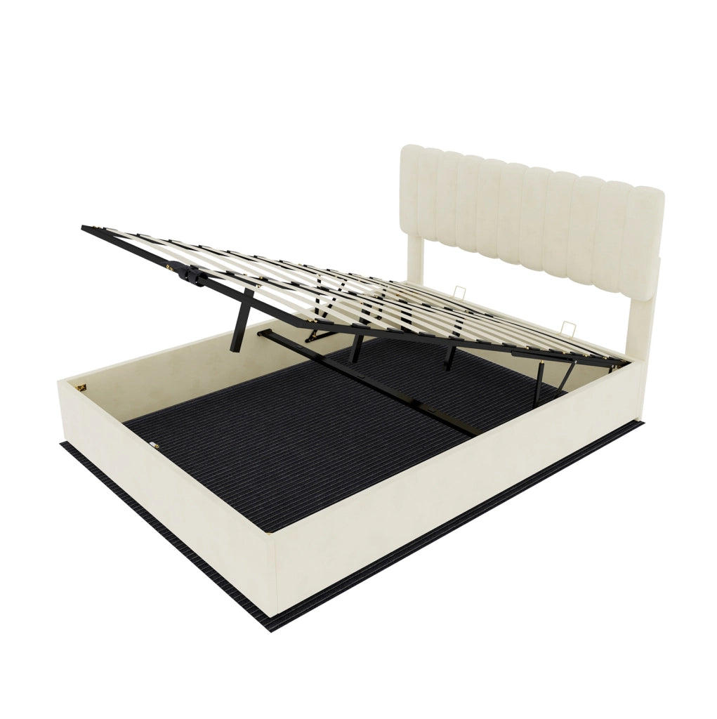 Letto imbottito 140x200 cm in velluto beige con materasso incluso