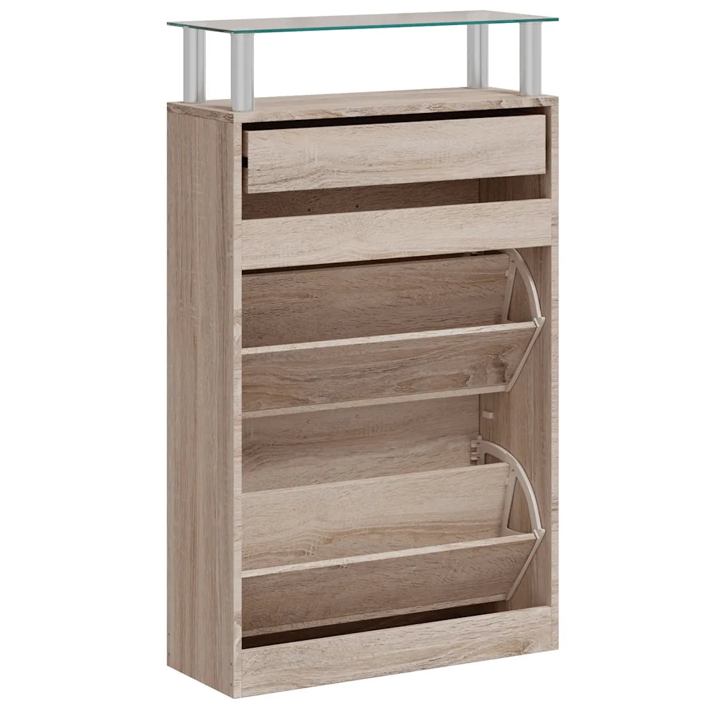 Scarpiera con 1 Cassetto e Mensola Vetro Sopra in Legno Rovere cod mxl 49944