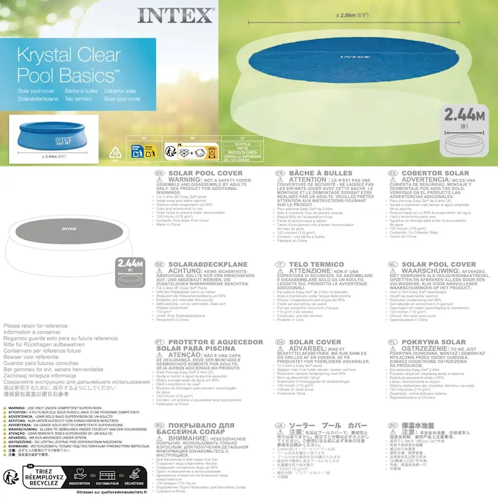 INTEX Copertura Solare per Piscina Blu 206 cm in Polietilene 93301