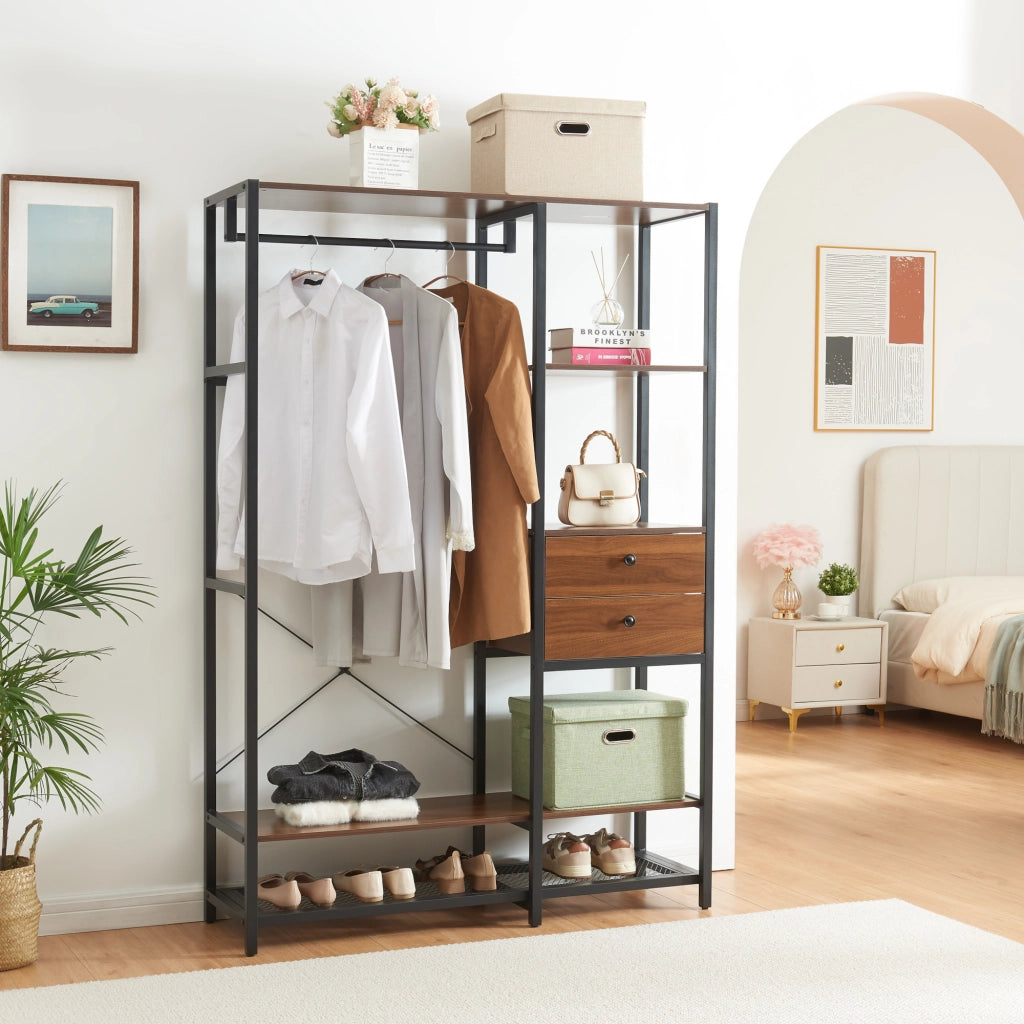 Set Larem 2 Mobili Organizzatori Guardaroba 204 cm Set A - Nero / Effetto Noce [en.casa]