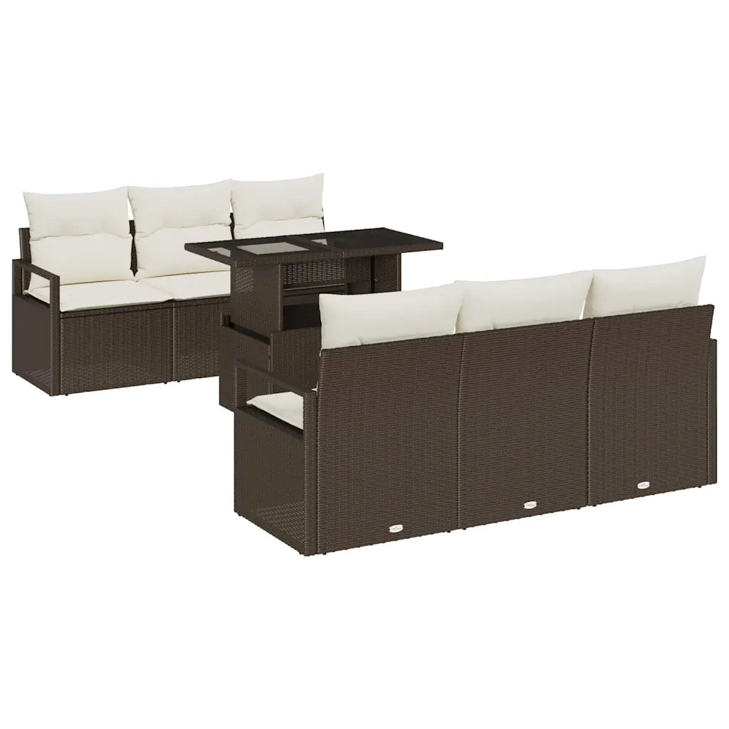 Set Divano da Giardino 7 pcs Marrone e Crema polyrattan 3348744